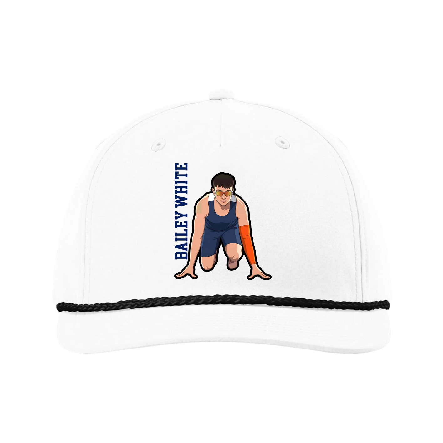Five-Panel Classic Rope Cap — Name Vertical in White