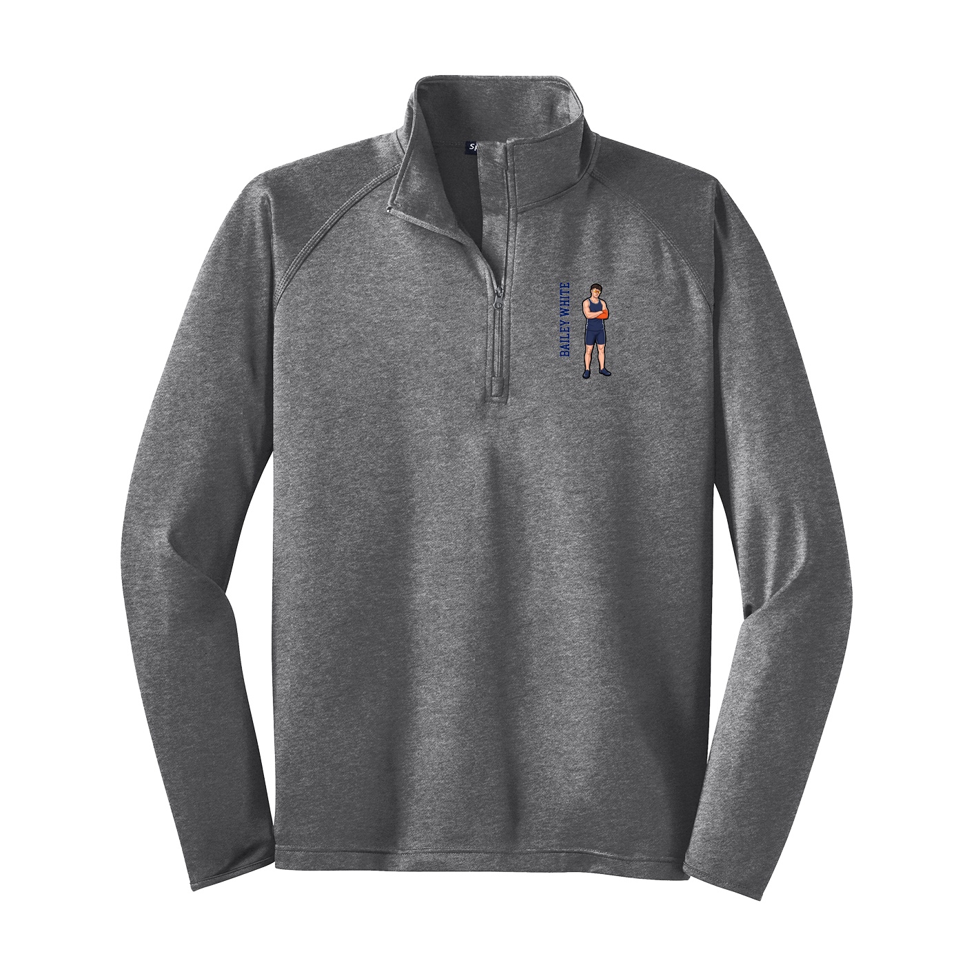 Q-Zip Pullover — Name Vertical in Grey