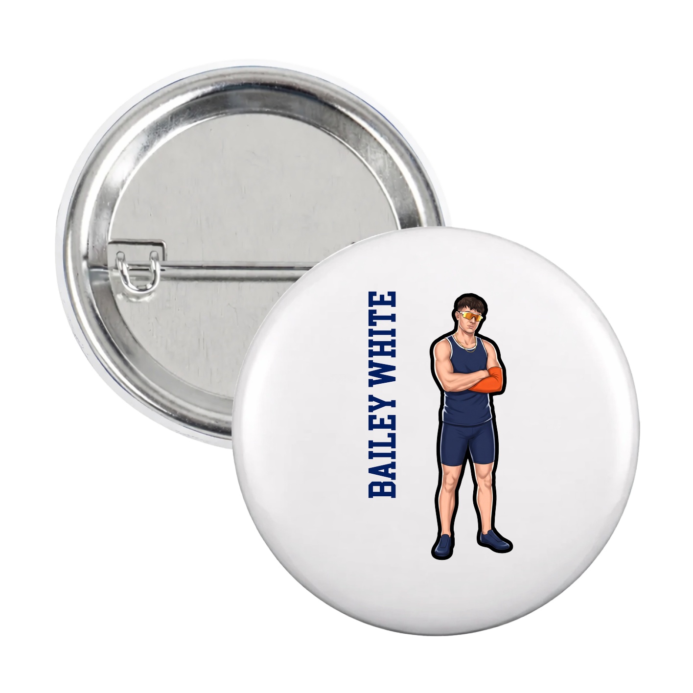 Game Day Button — Name Vertical in White