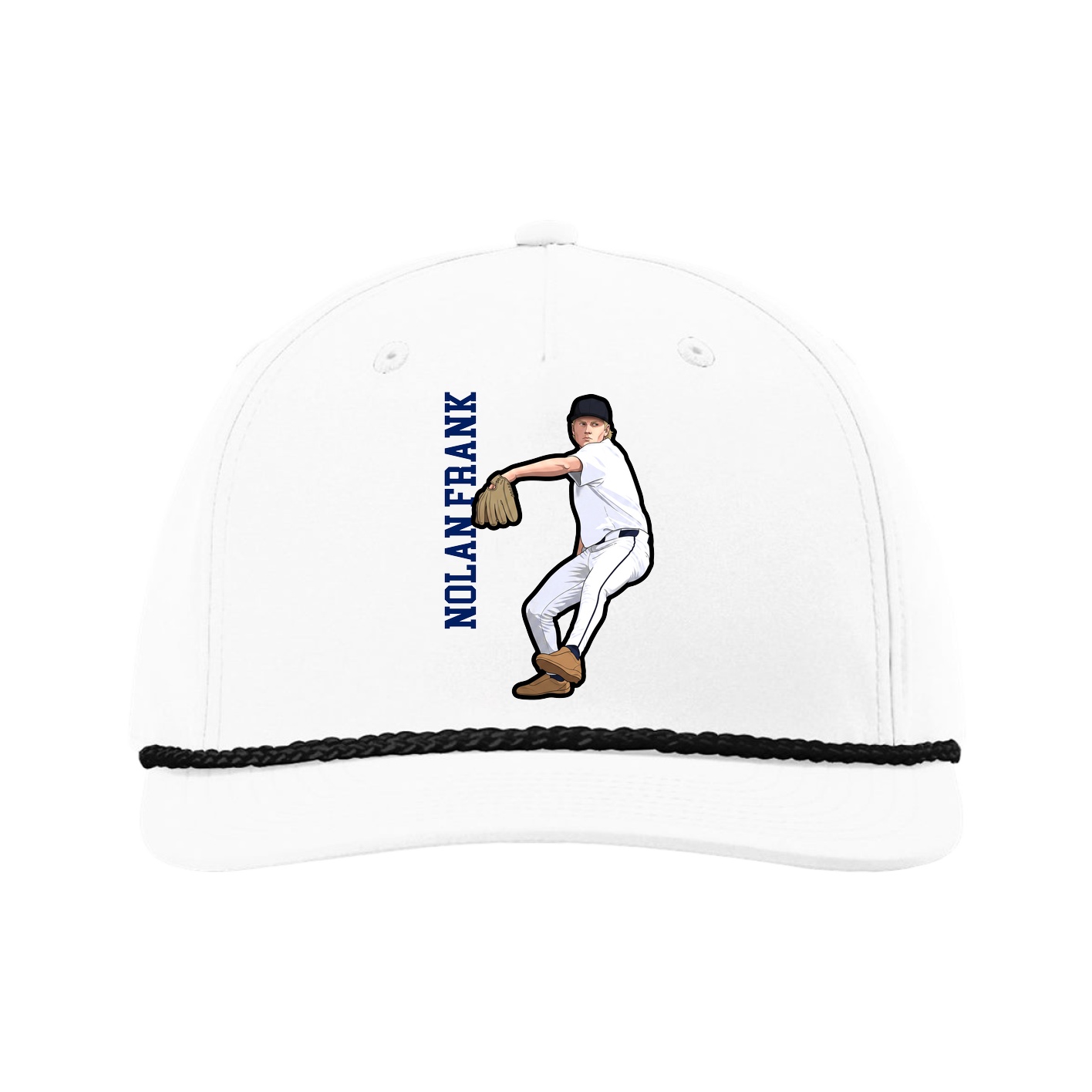 Five-Panel Classic Rope Cap — Name Vertical in White