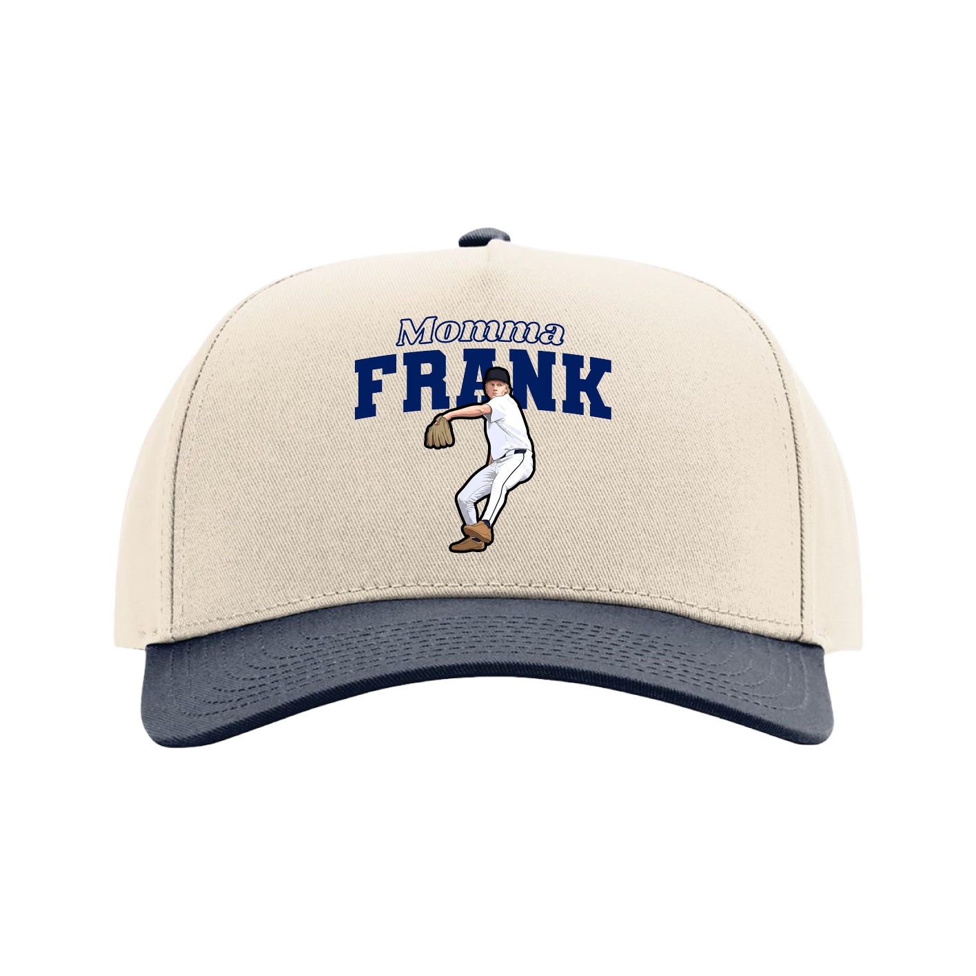 Full Fabric Five-Panel Champ Cap — Mothers Day Block in Cream/Navy