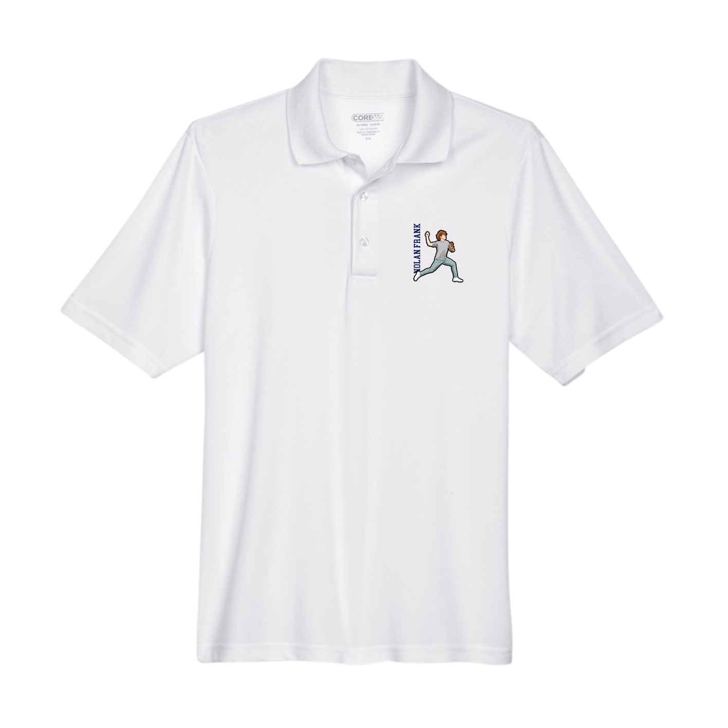 Performance Polo — Name Vertical in White