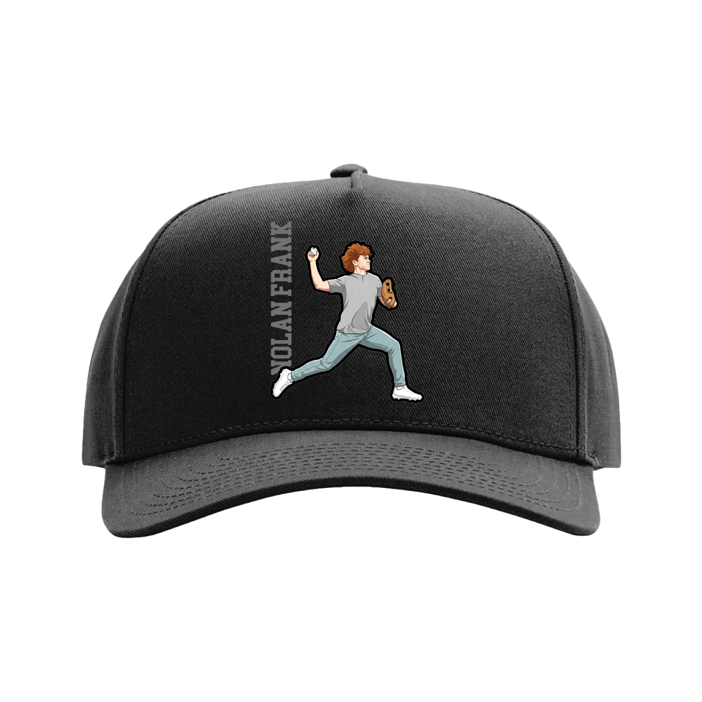 Full Fabric Five-Panel Champ Cap — Name Vertical in Black