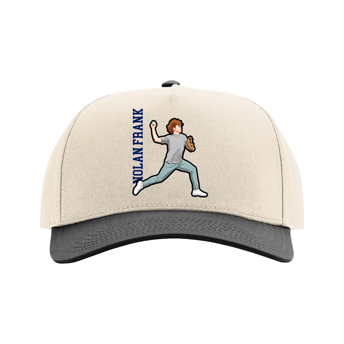 Full Fabric Five-Panel Champ Cap — Name Vertical in Cream/Black