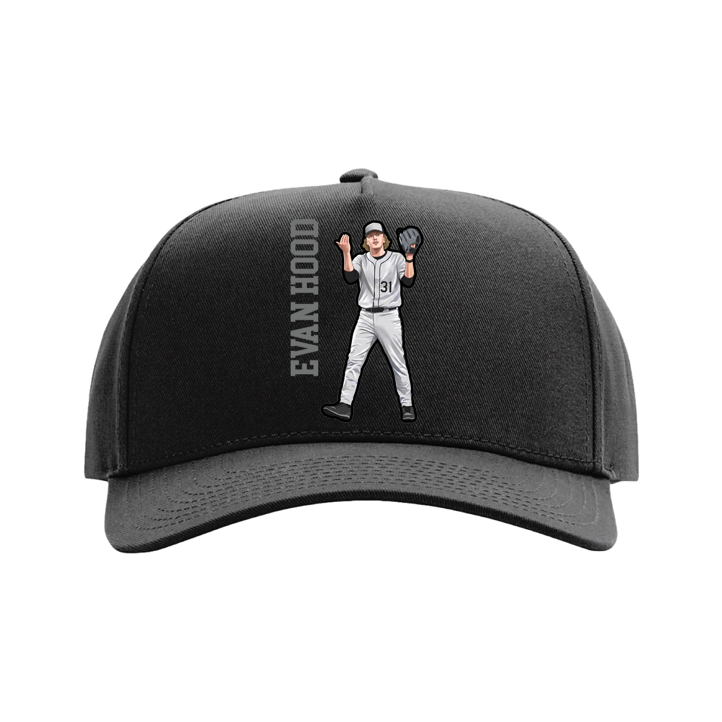 Full Fabric Five-Panel Champ Cap — Name Vertical in Black