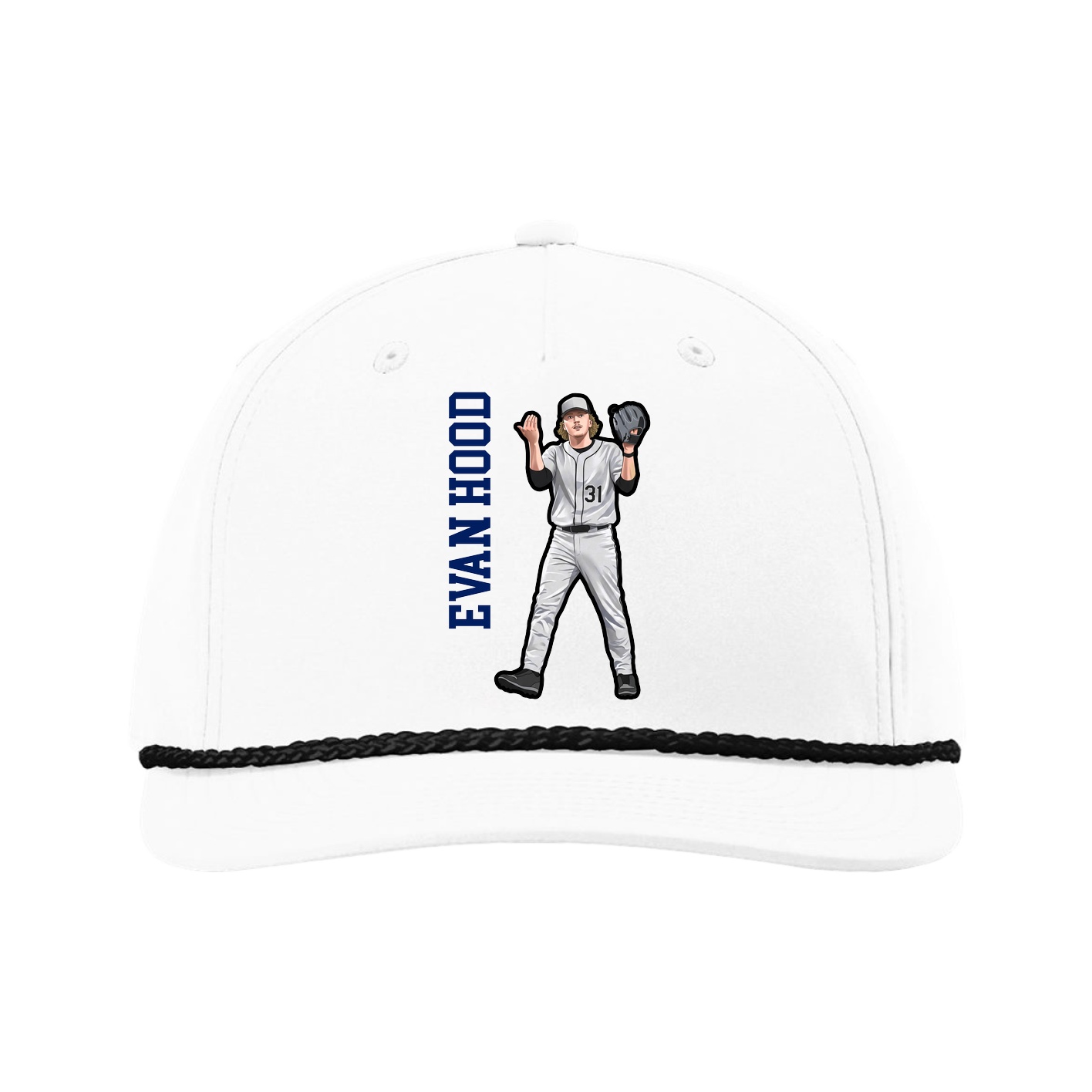 Five-Panel Classic Rope Cap — Name Vertical in White