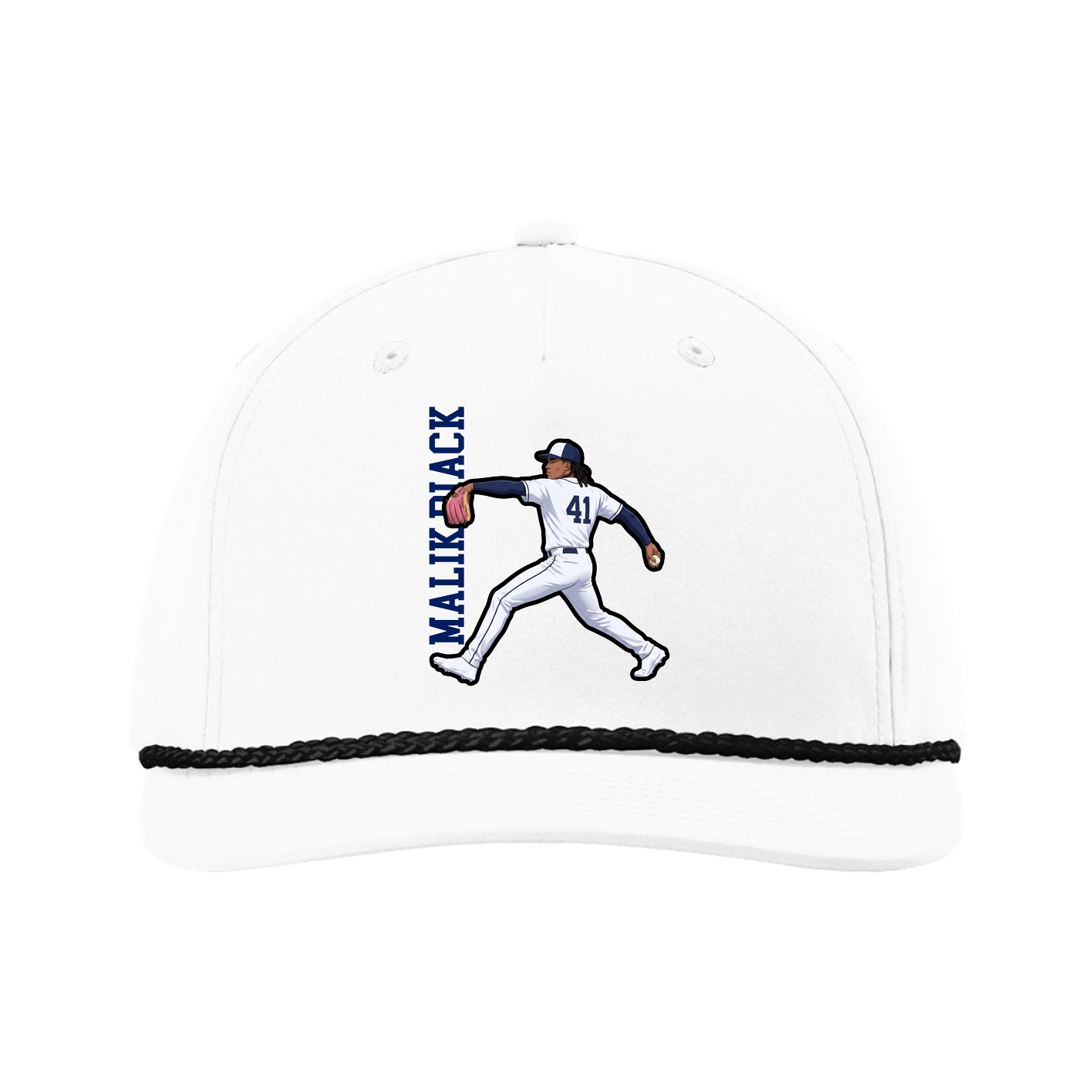 Five-Panel Classic Rope Cap — Name Vertical in White