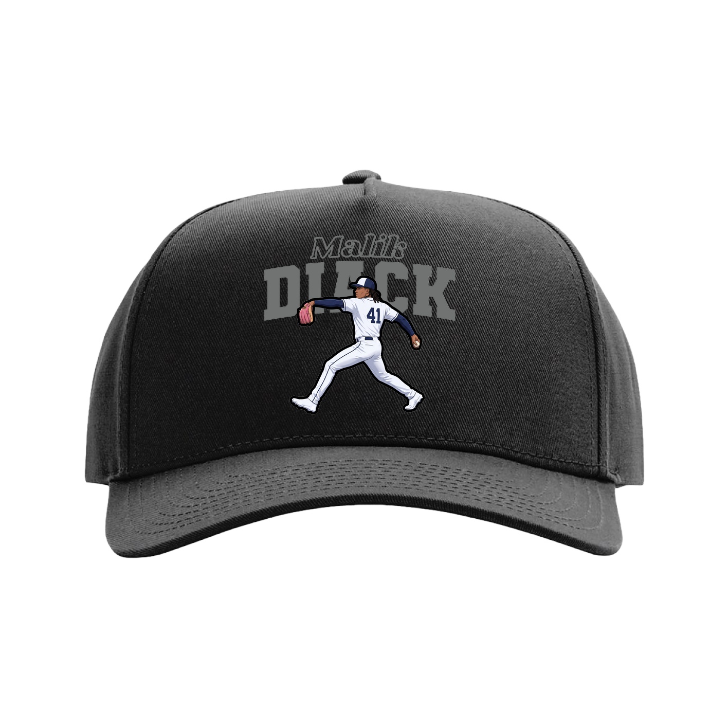 Full Fabric Five-Panel Champ Cap — Name Arch in Black