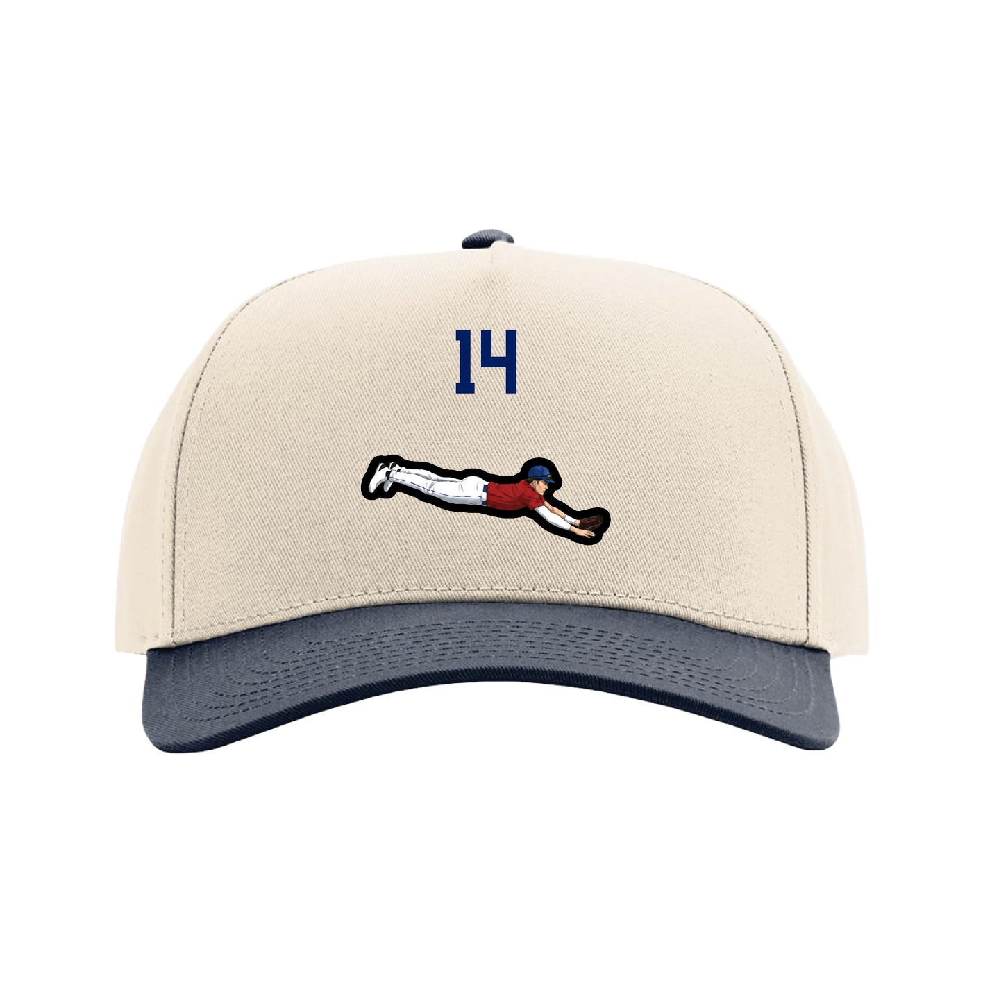 Full Fabric Five-Panel Champ Cap — Number Top in Cream/Navy