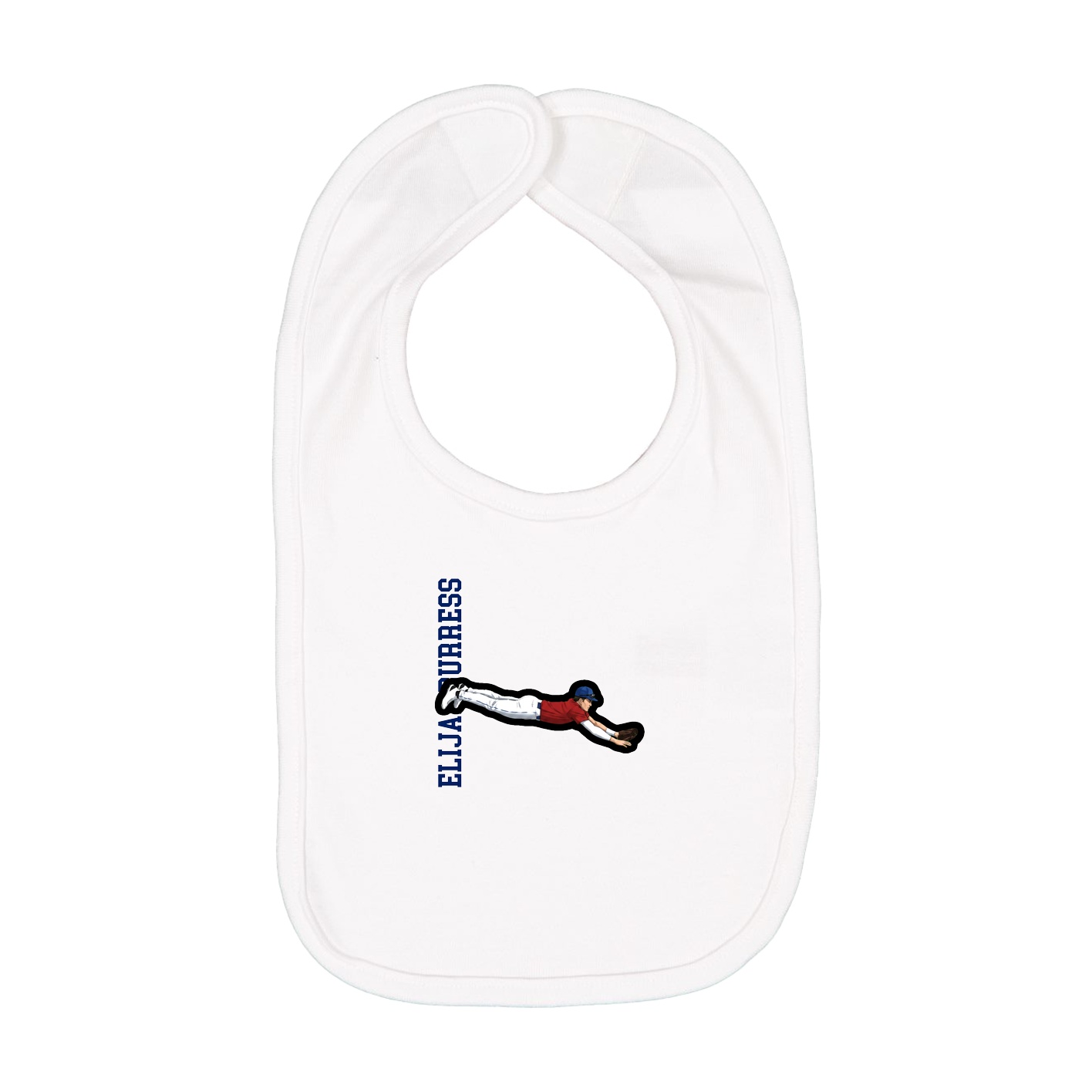 Infant Bib — Name Vertical in White