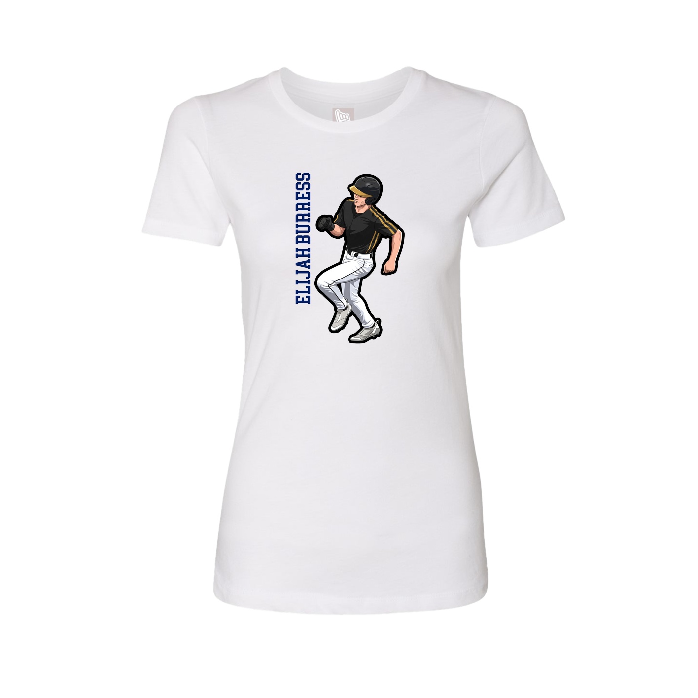 Womens Tee — Name Vertical in White