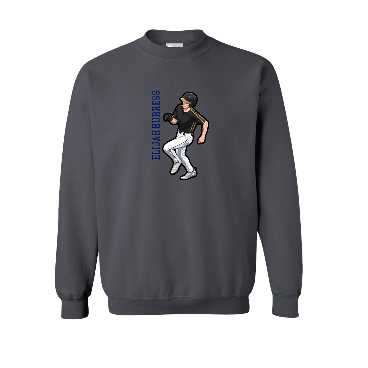 Fleece Crew — Name Vertical in Grey