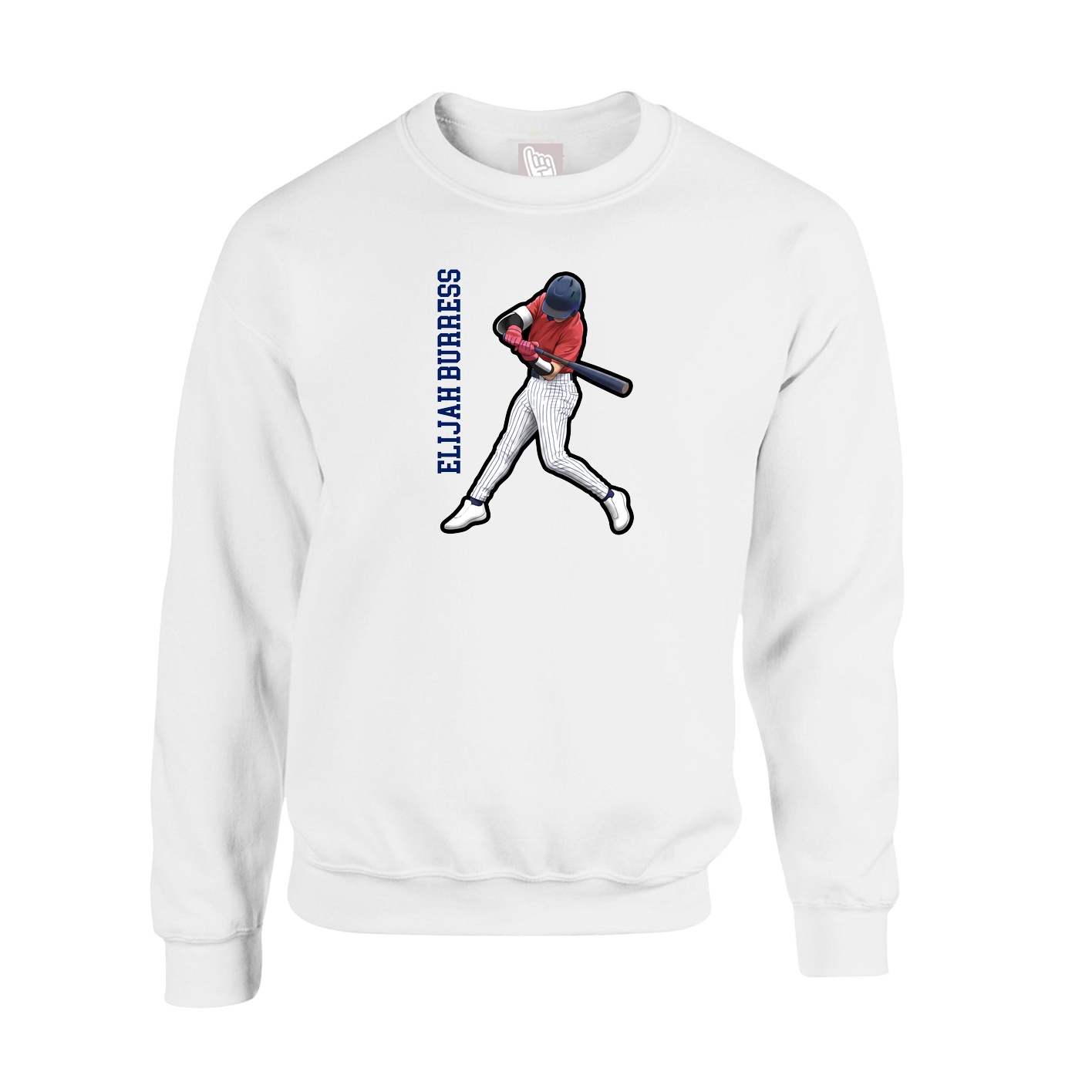 Fleece Crew — Name Vertical in White