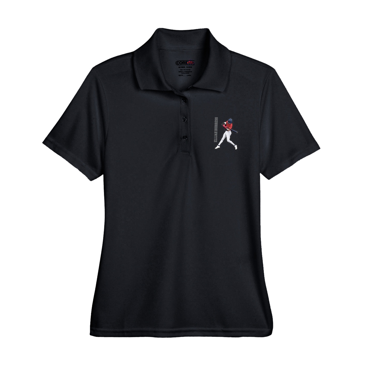 Womens Performance Polo — Name Vertical in Black