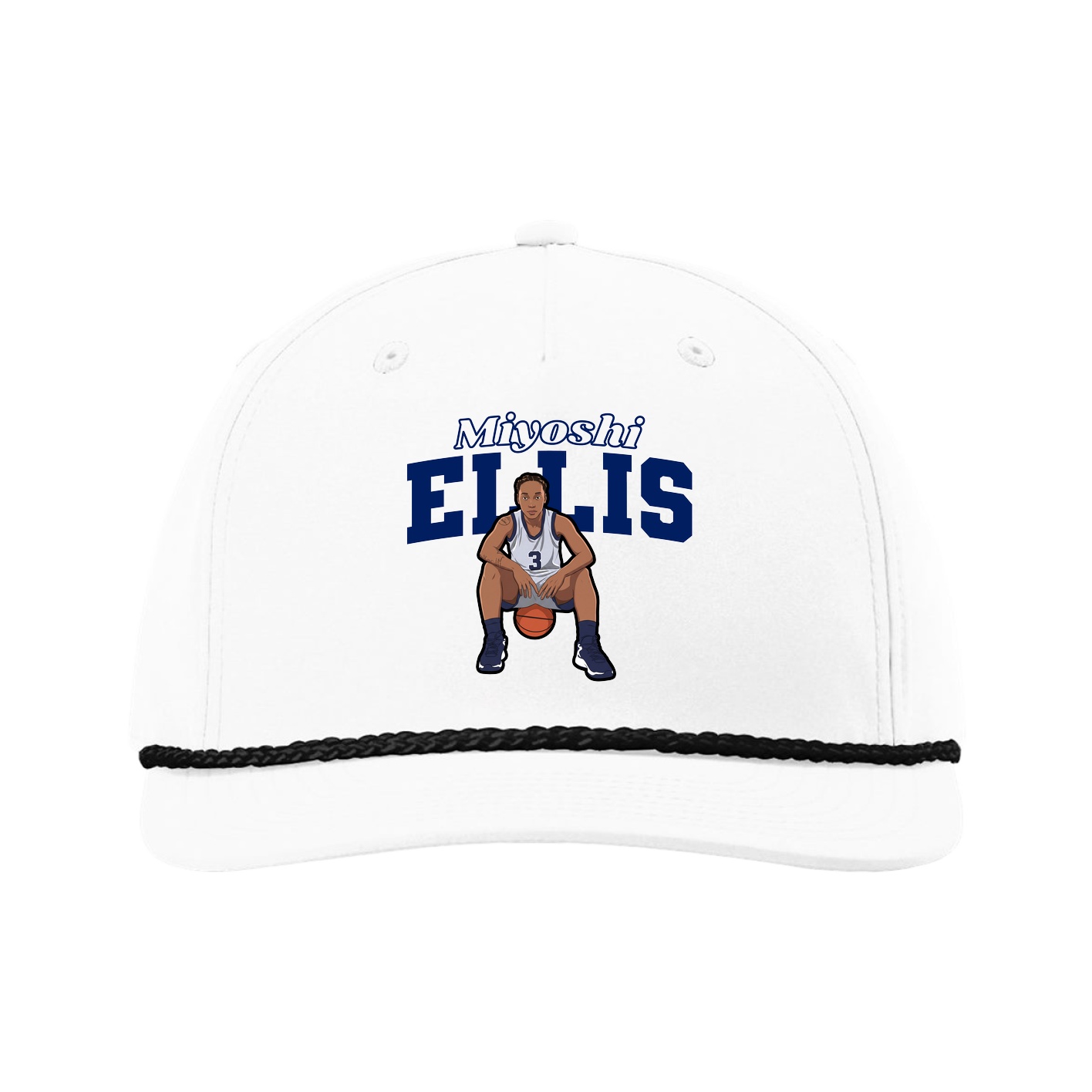 Five-Panel Classic Rope Cap — Name Arch in White