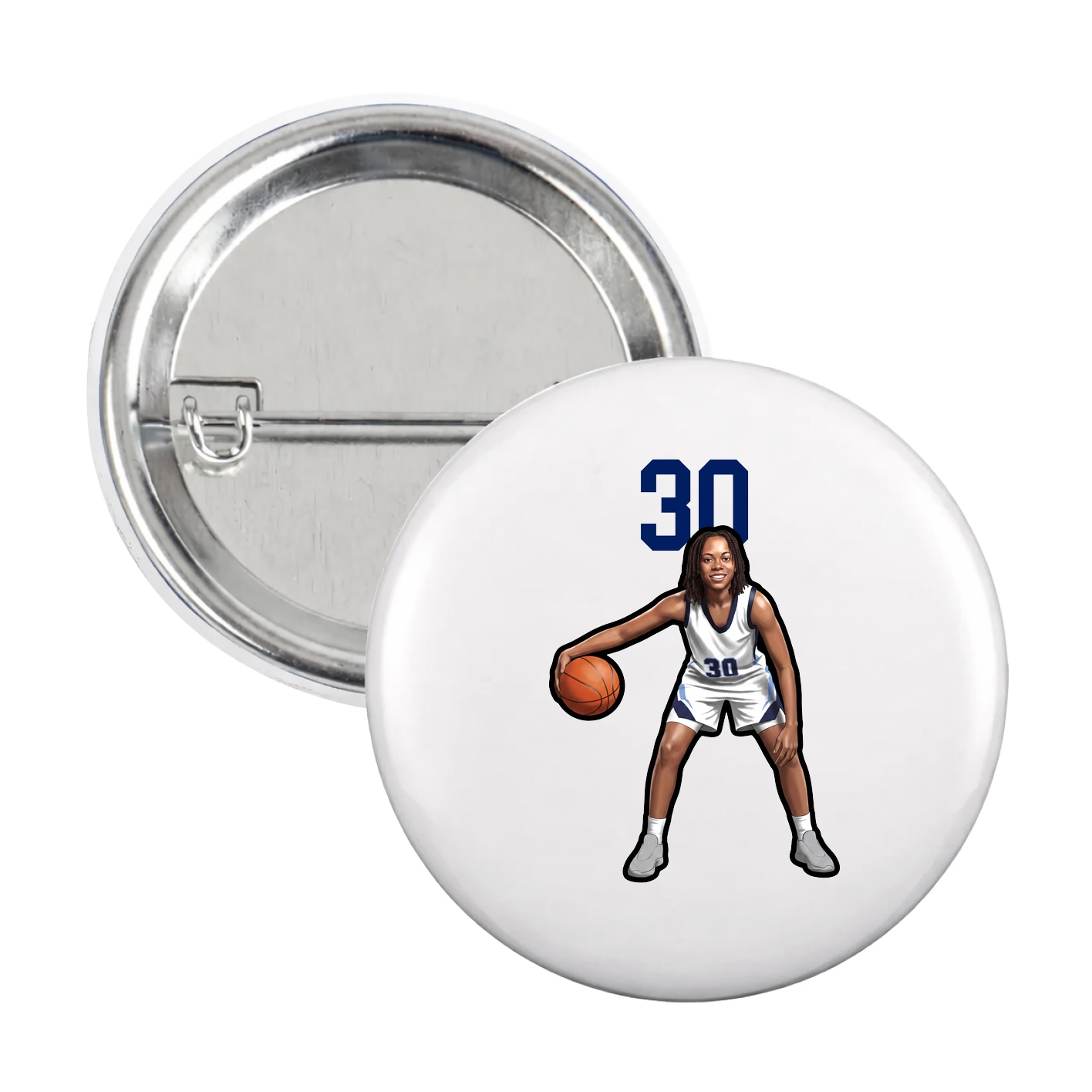 Game Day Button — Number Top in White
