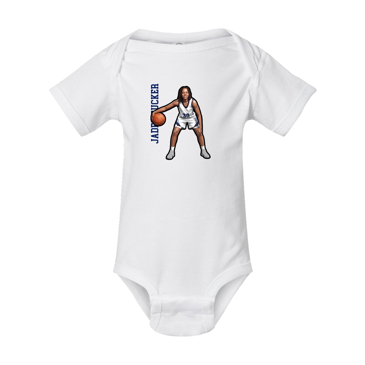 Baby Onesie — Name Vertical in White