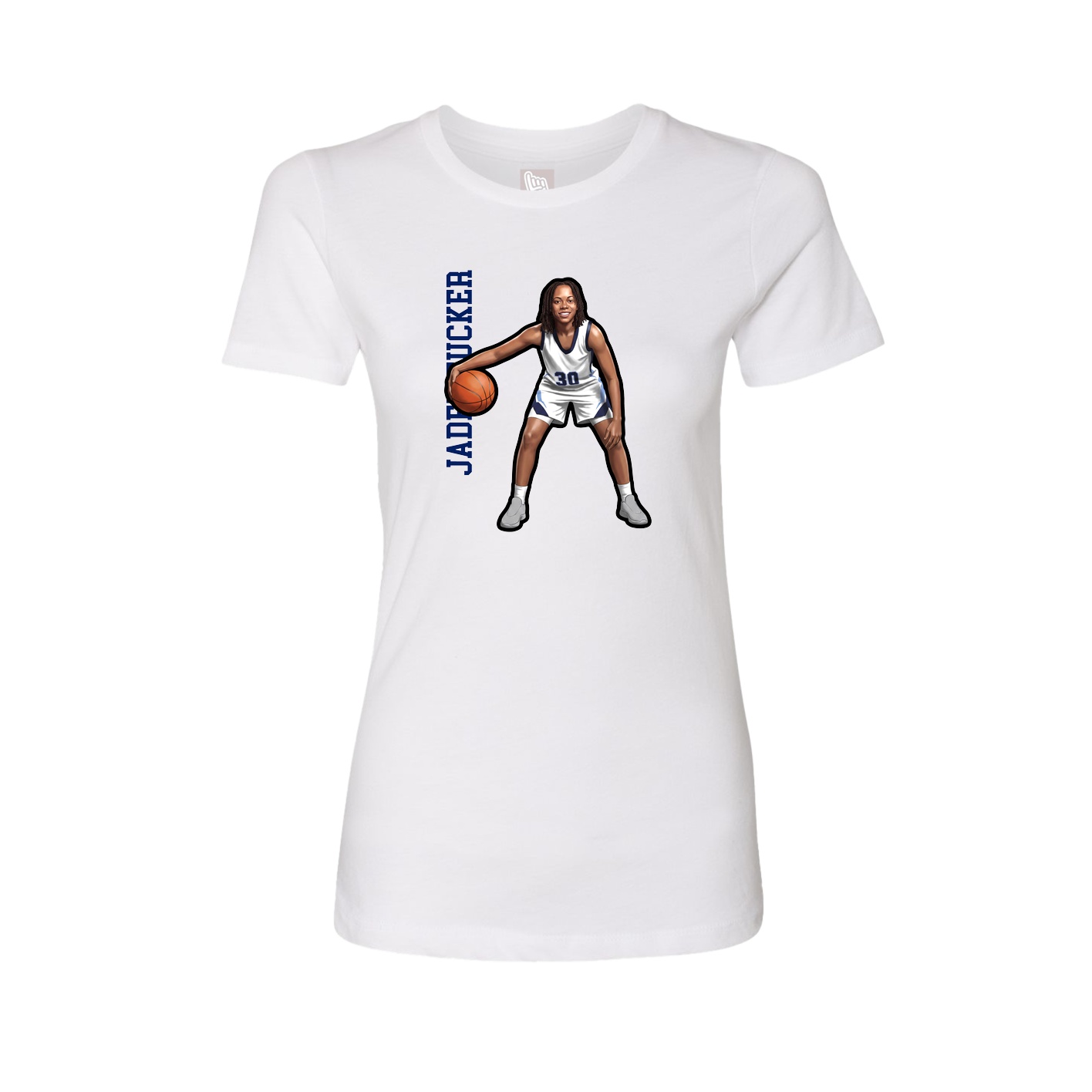 Fitted Women's Tee — Name Vertical in White