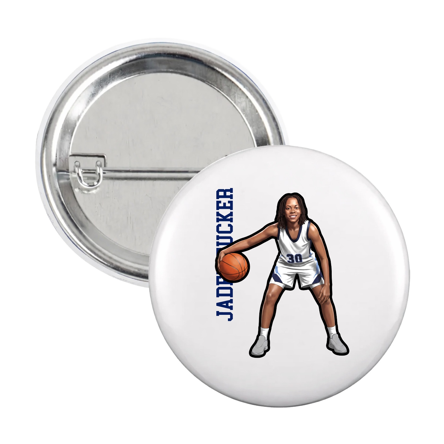 Game Day Button — Name Vertical in White