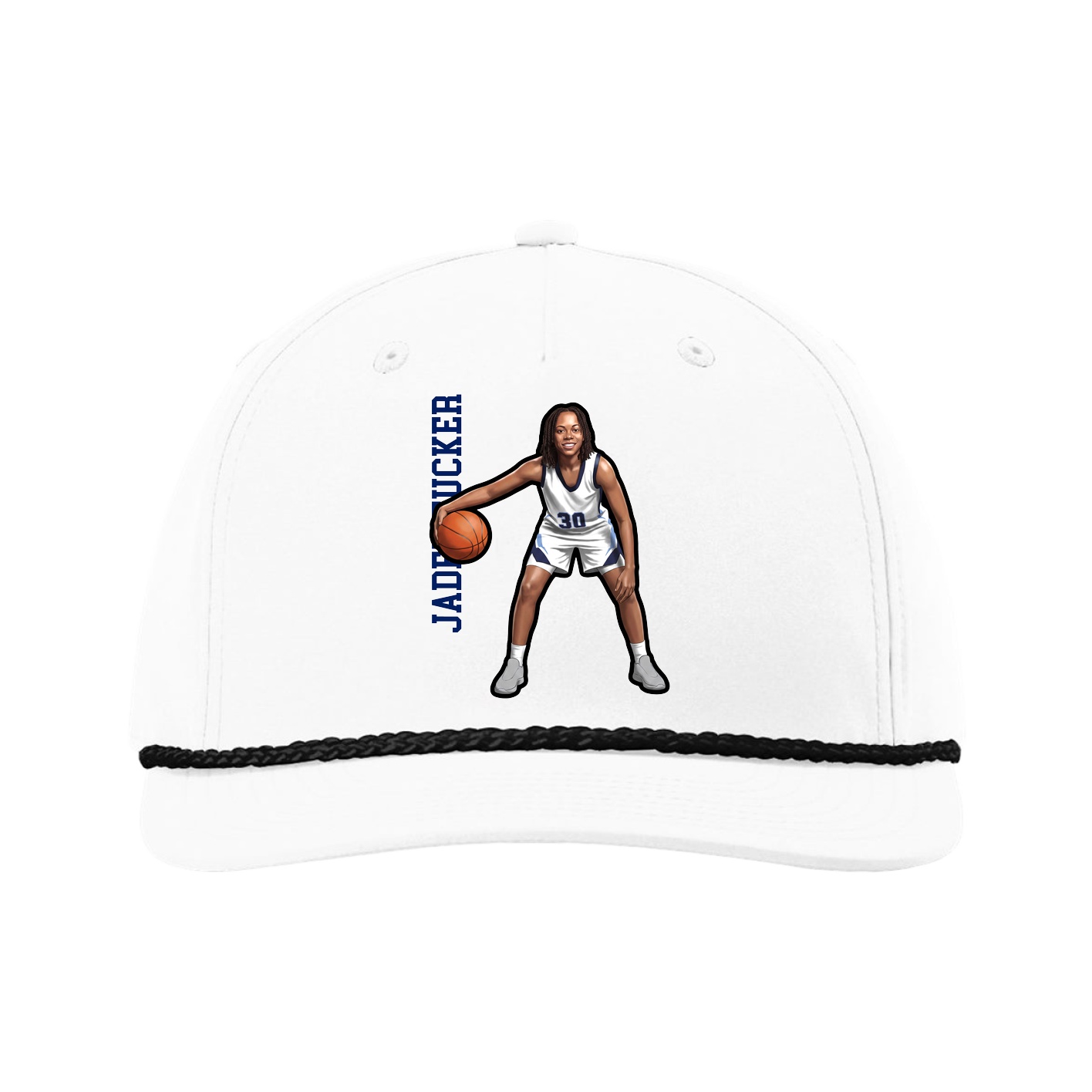 Five-Panel Classic Rope Cap — Name Vertical in White