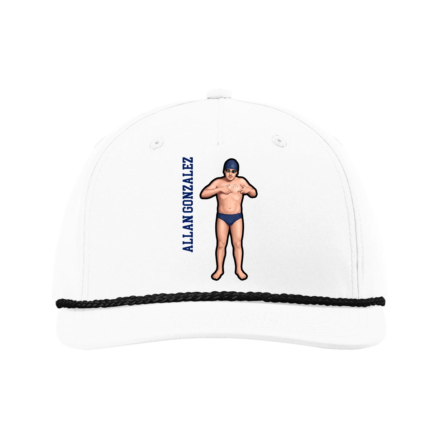 Five-Panel Classic Rope Cap — Name Vertical in White
