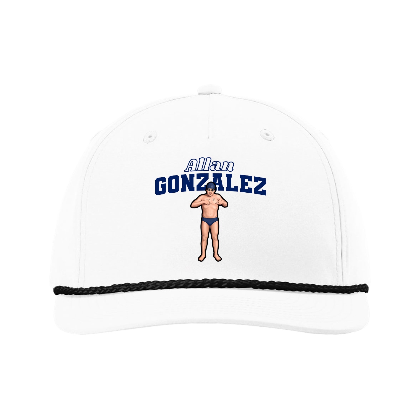 Five-Panel Classic Rope Cap — Name Arch in White