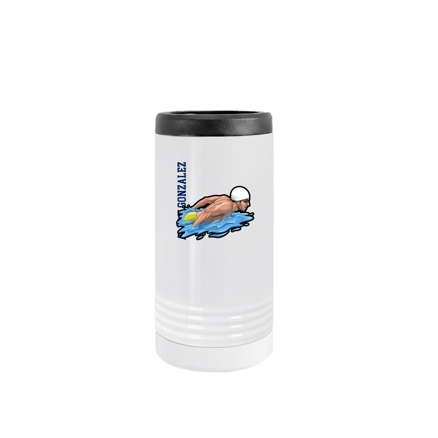 Slim Beverage Holder — Name Vertical in White