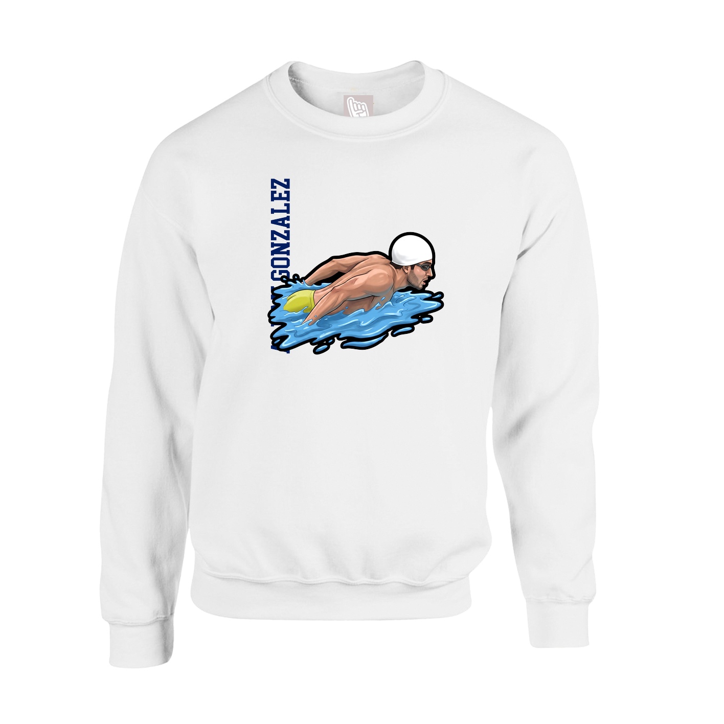 Fleece Crew — Name Vertical in White