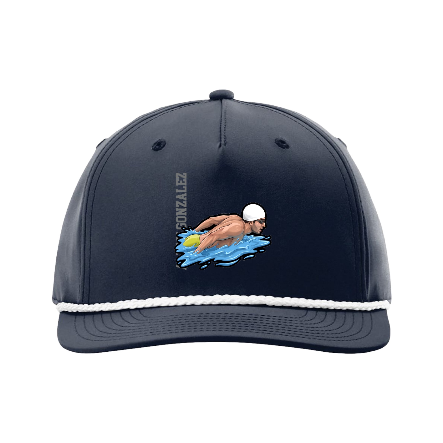 Five-Panel Classic Rope Cap — Name Vertical in Navy