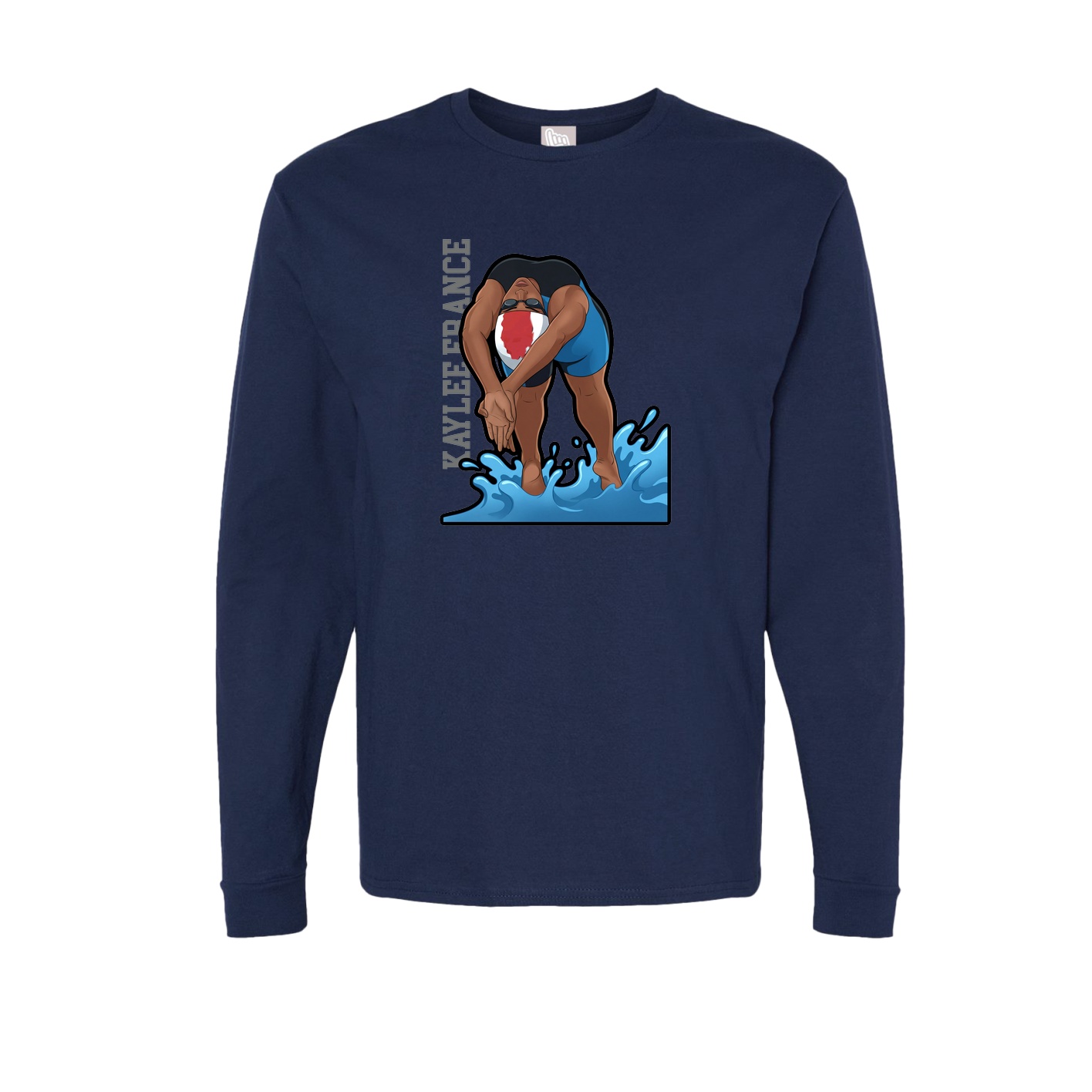 Long Sleeve Tee — Name Vertical in Navy