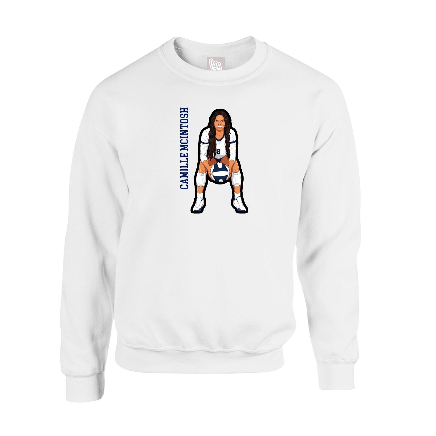 Fleece Crew — Name Vertical in White