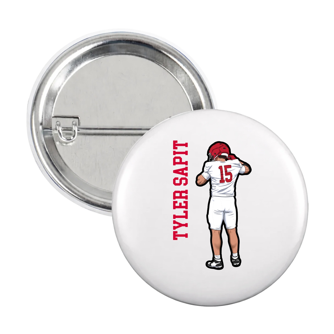 Game Day Button — Name Vertical in White
