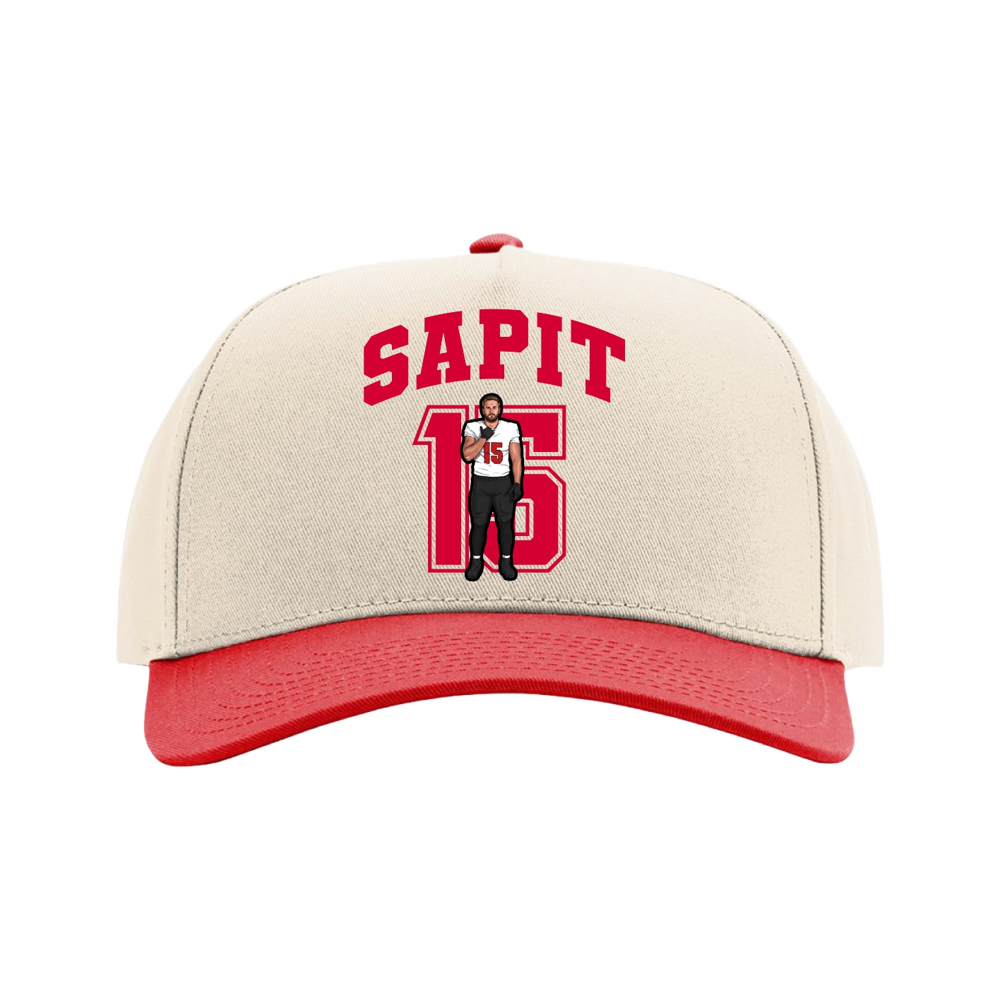 Full Fabric Five-Panel Champ Cap — Number in Cream/Red
