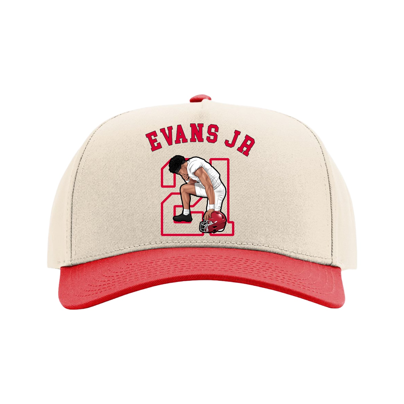 Full Fabric Five-Panel Champ Cap — Shirsey Arch in Cream/Red