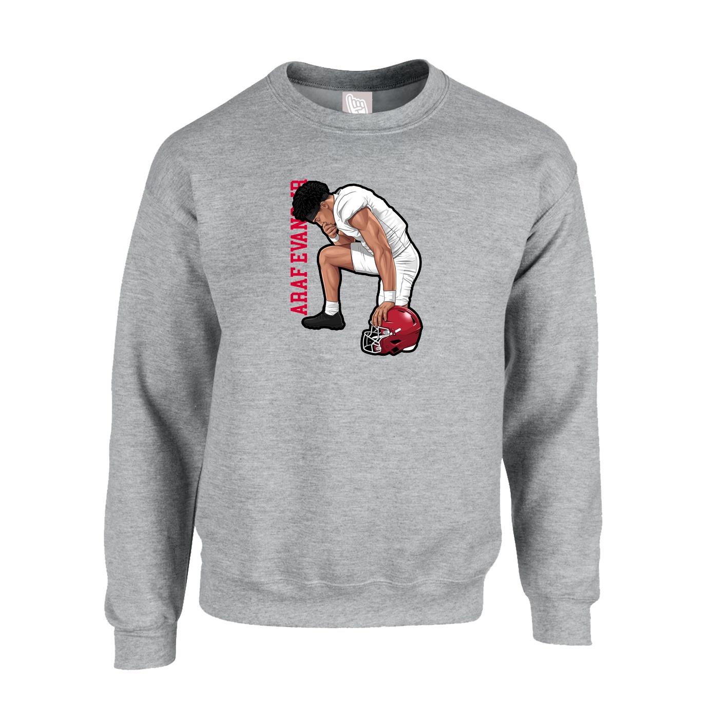 Fleece Crew — Name Vertical in Grey