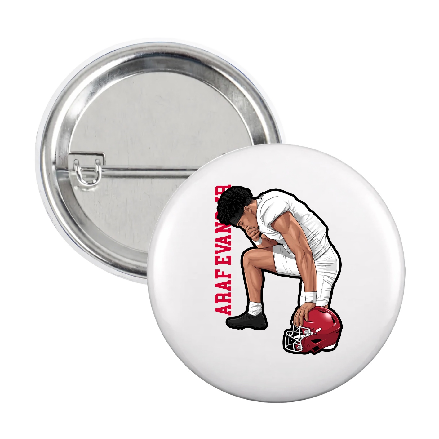 Game Day Button — Name Vertical in White