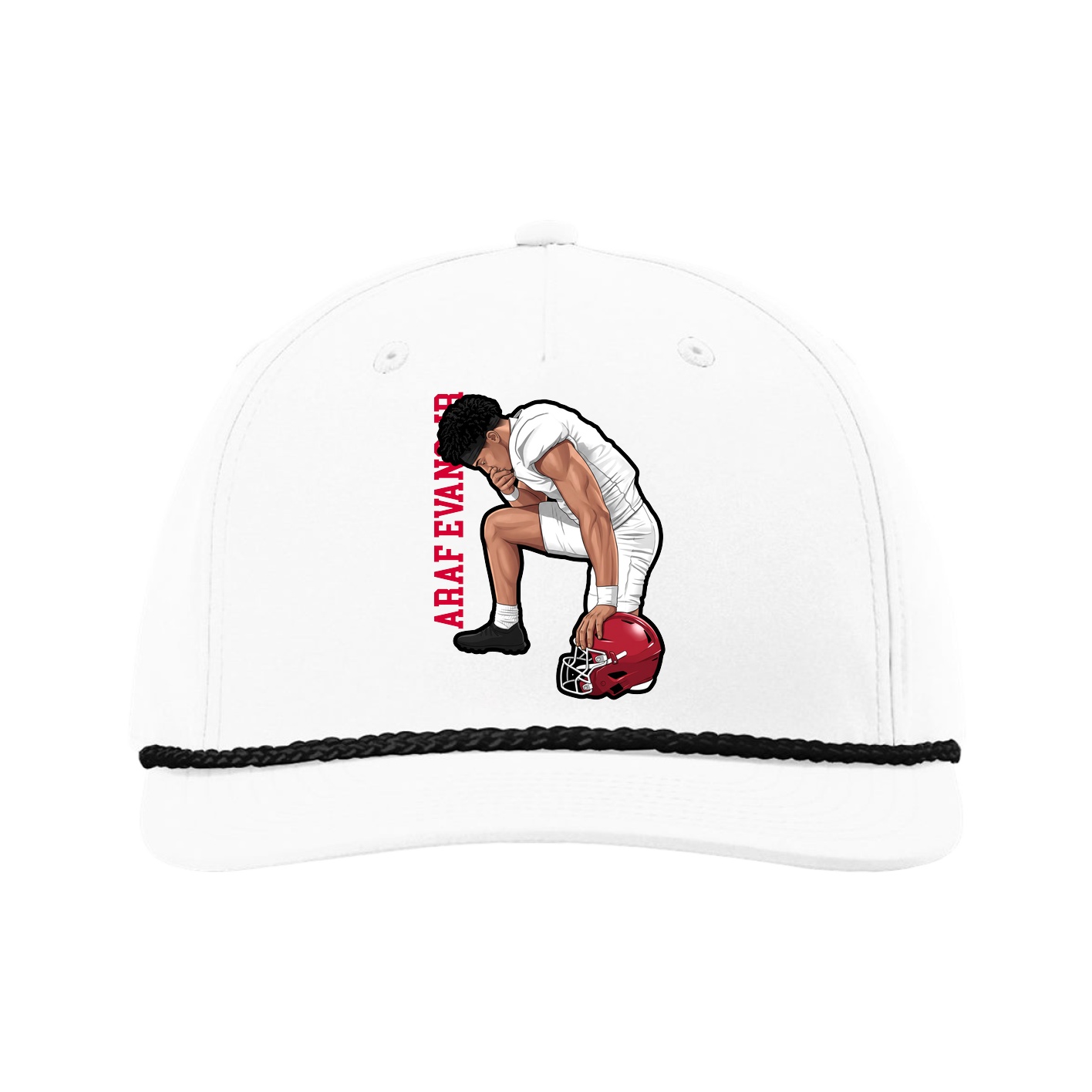 Five-Panel Classic Rope Cap — Name Vertical in White