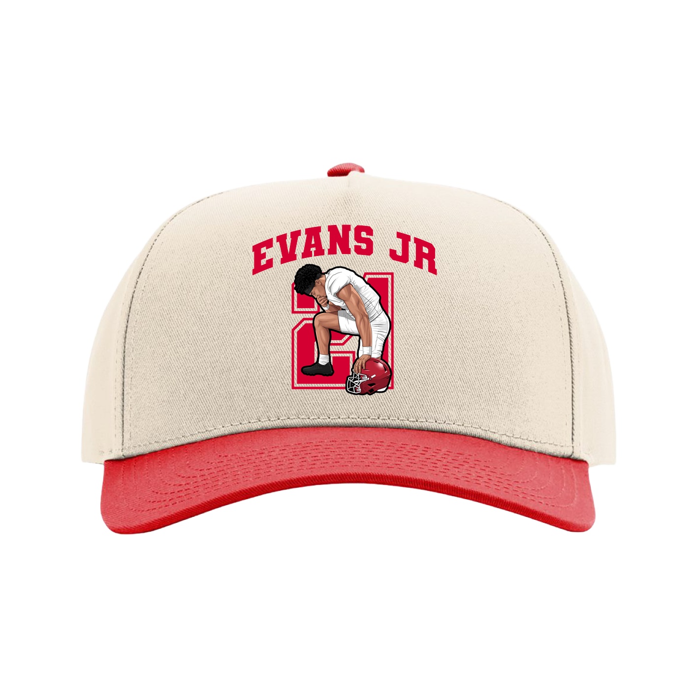 Full Fabric Five-Panel Champ Cap — Number in Cream/Red