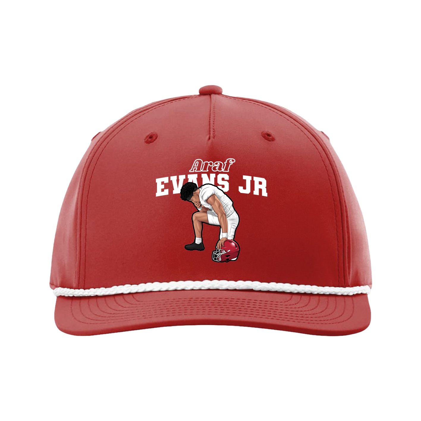 Five-Panel Classic Rope Cap — Name Arch in Red