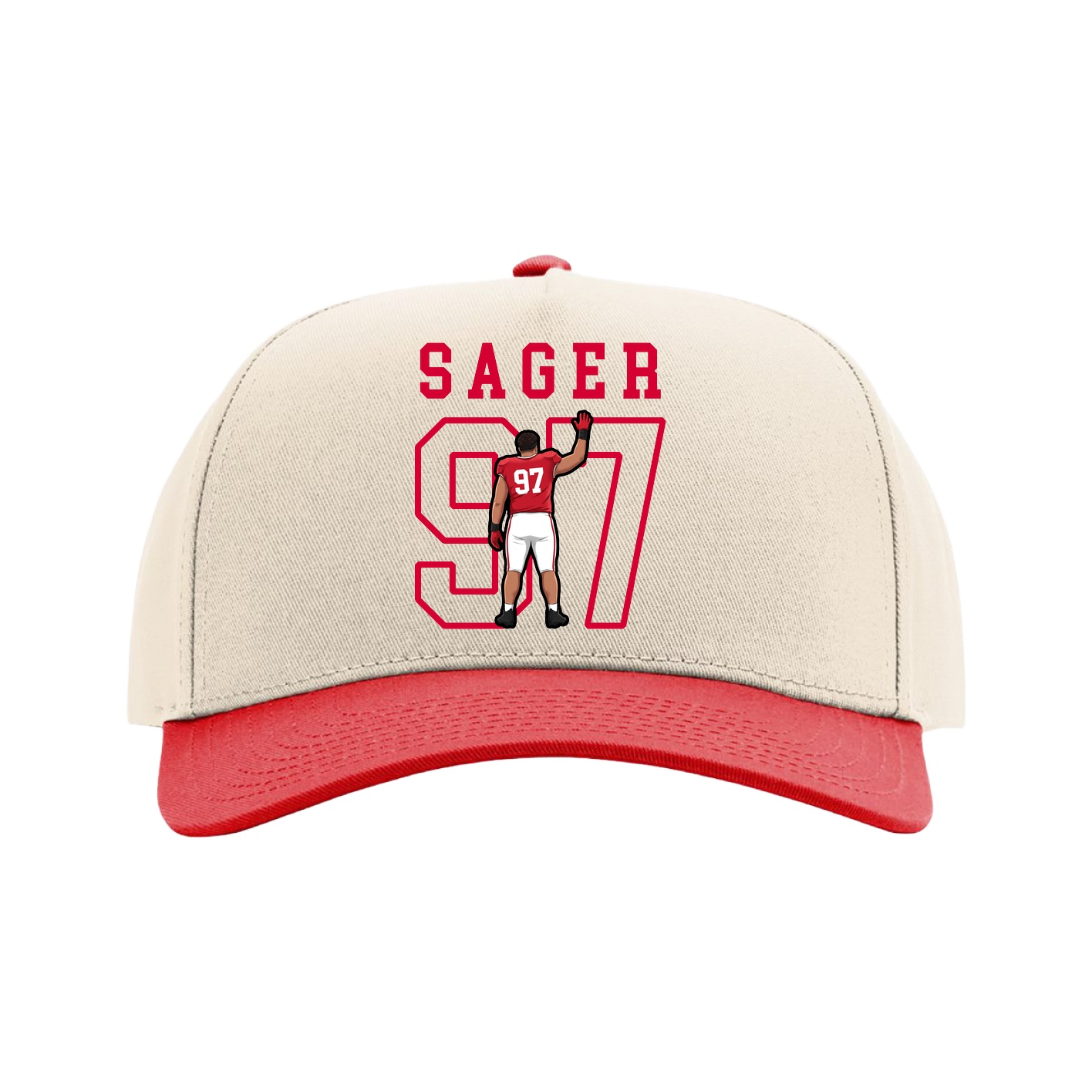 Full Fabric Five-Panel Champ Cap — Shirsey in Cream/Red