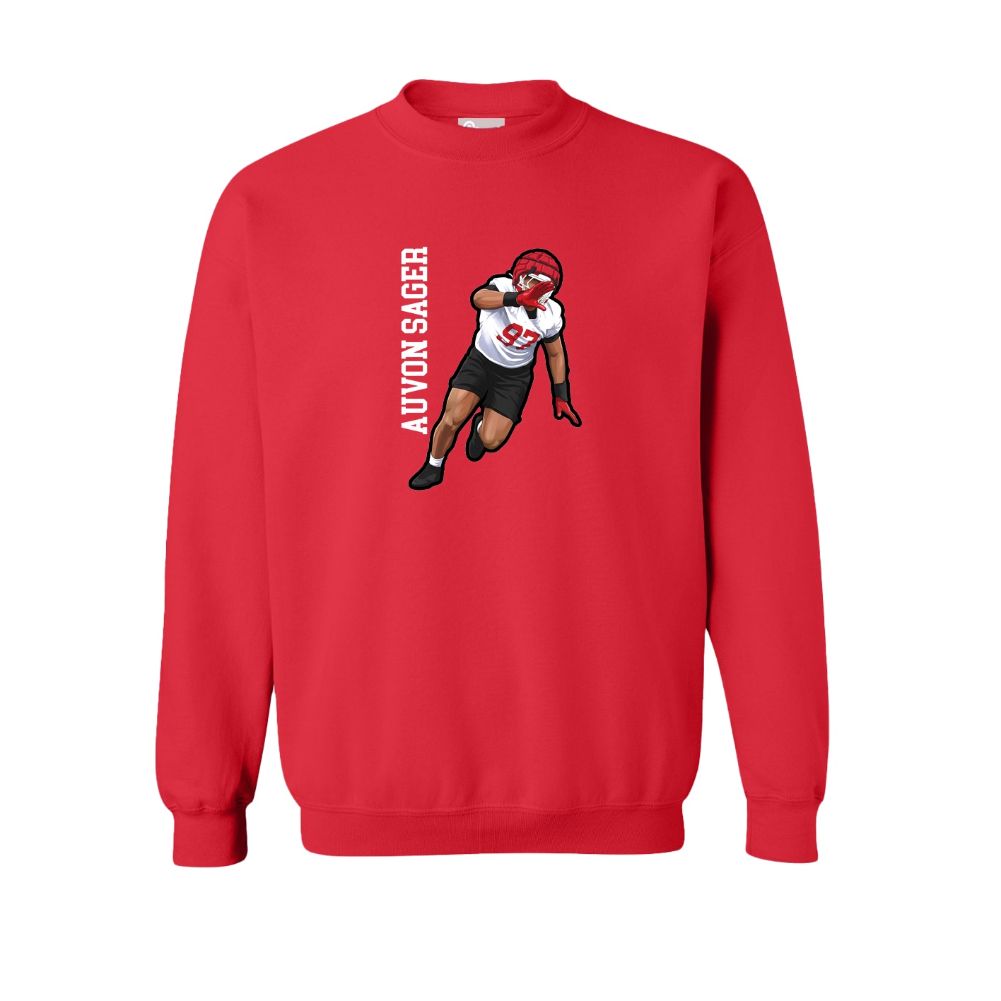 Fleece Crew — Name Vertical in Red