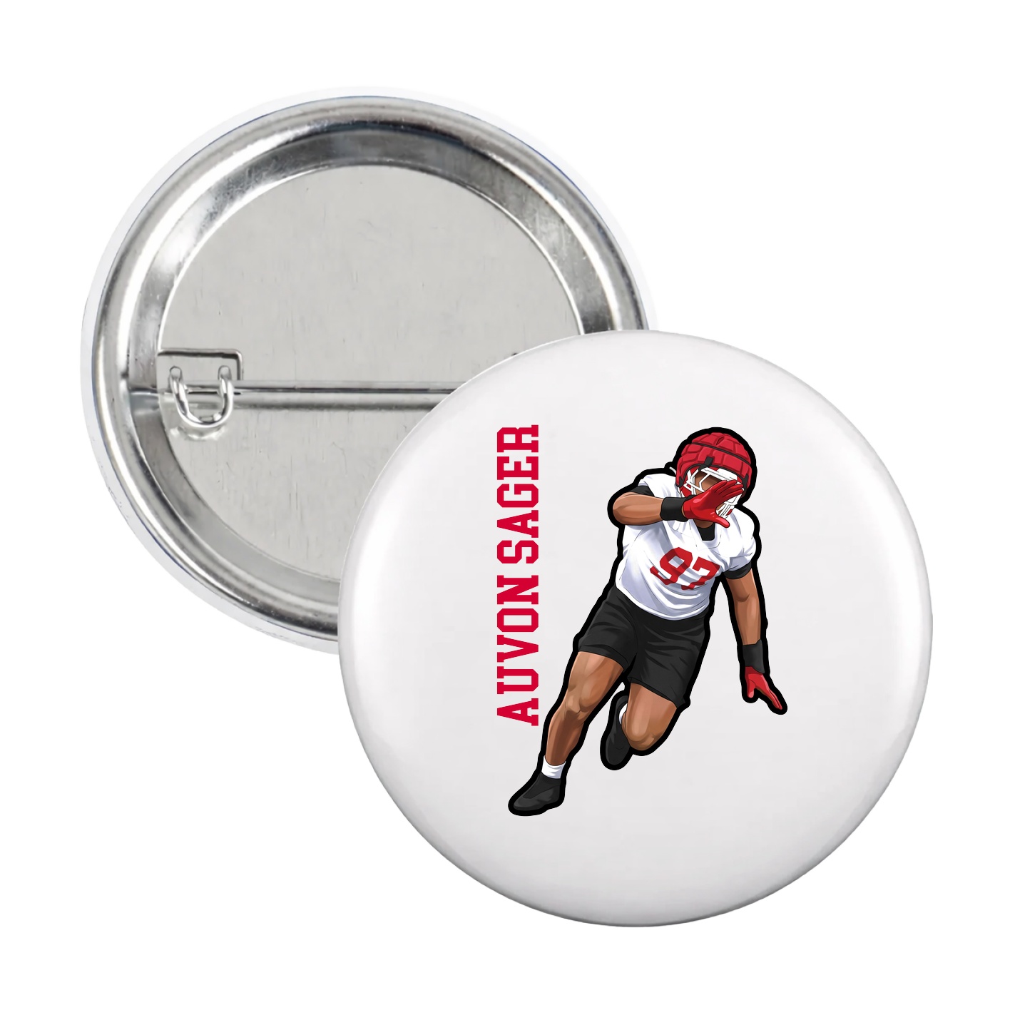 Game Day Button — Name Vertical in White