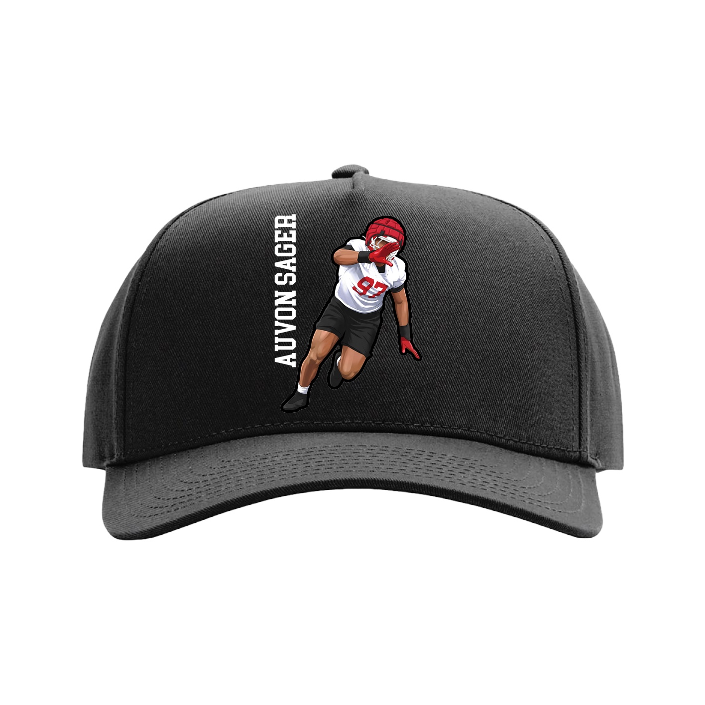 Full Fabric Five-Panel Champ Cap — Name Vertical in Black