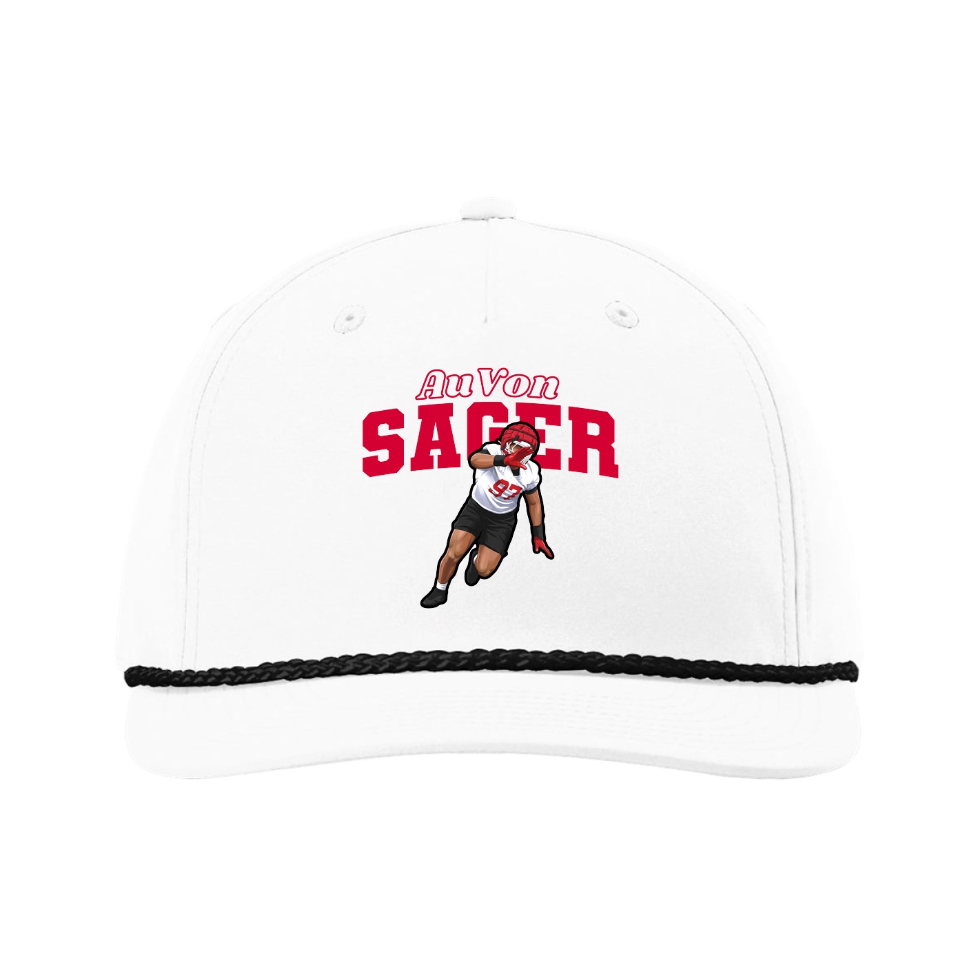 Five-Panel Classic Rope Cap — Name Arch in White