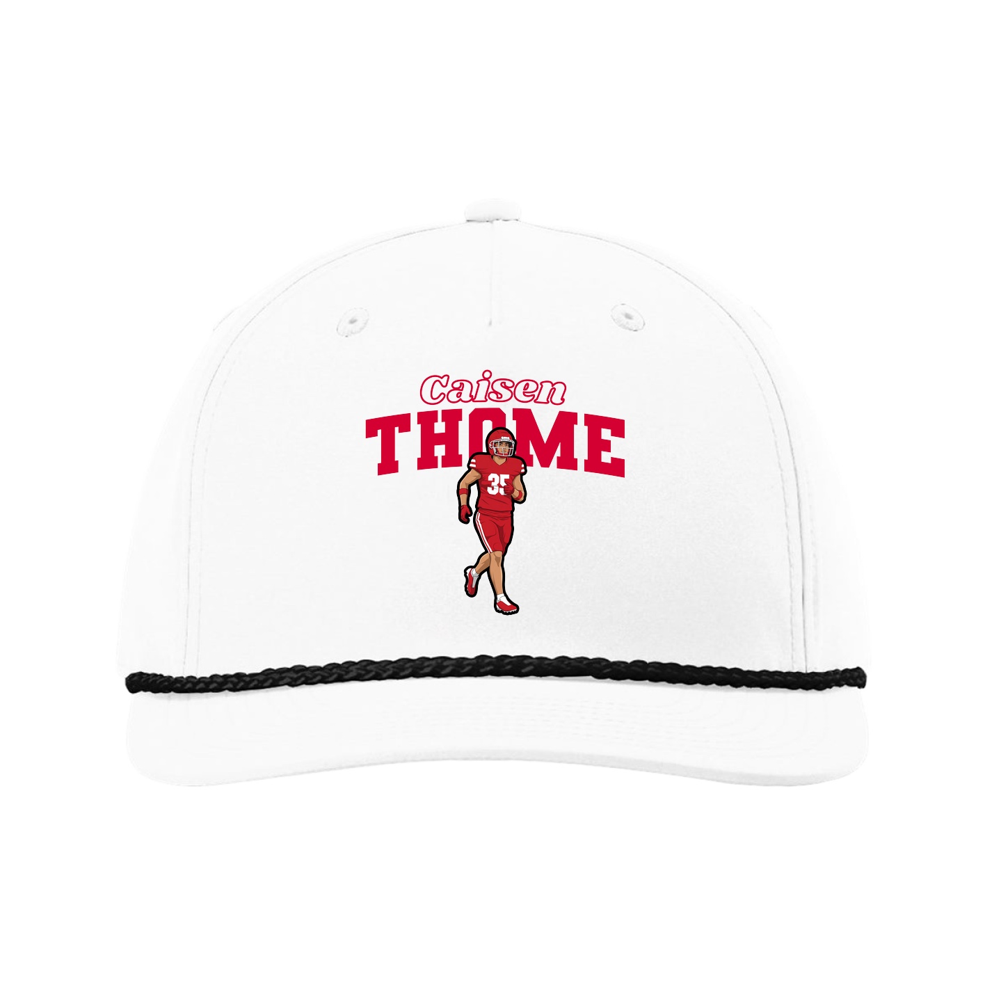 Five-Panel Classic Rope Cap — Name Arch in White