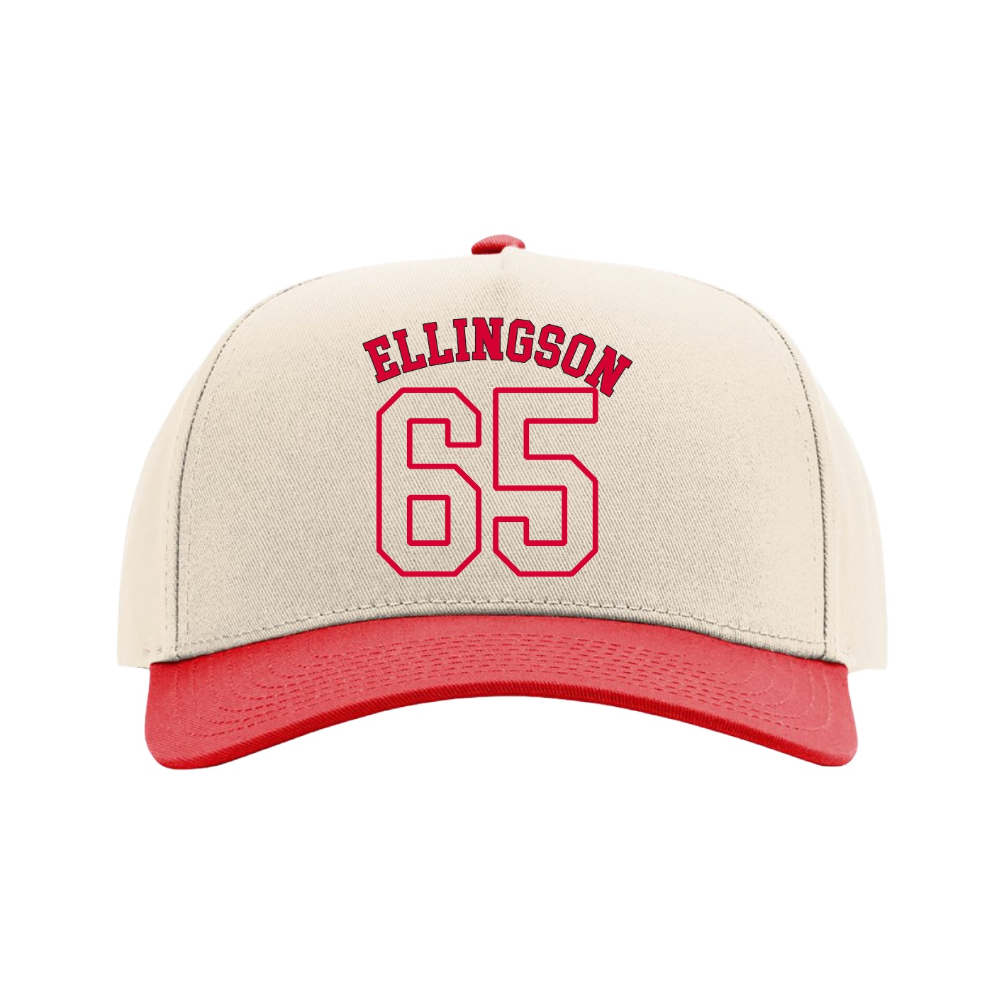 Full Fabric Five-Panel Champ Cap — Shirsey Arch in Cream/Red