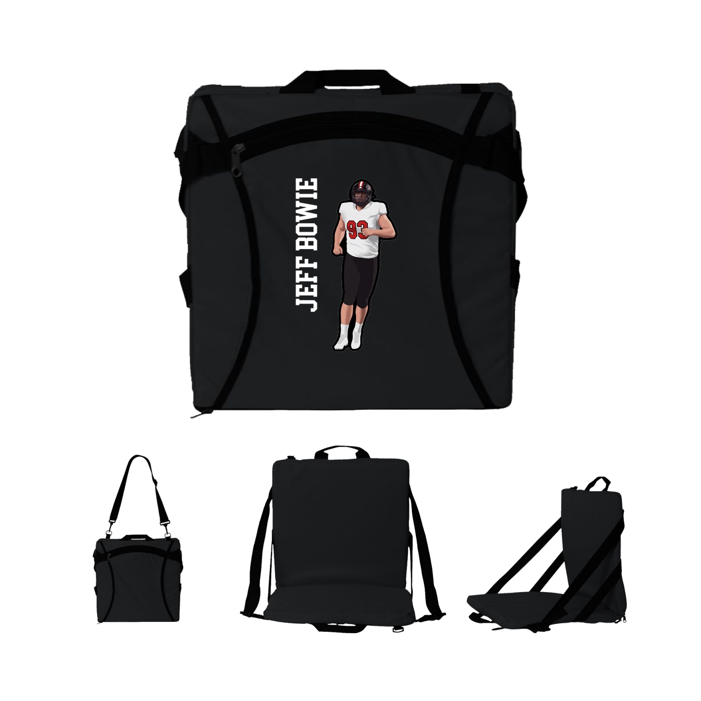 Folding Stadium Seat — Name Vertical in Black