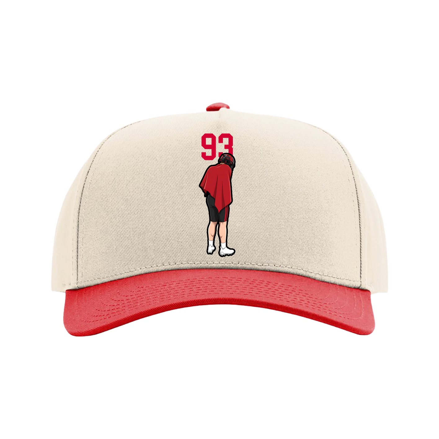 Full Fabric Five-Panel Champ Cap — Number Top in Cream/Red