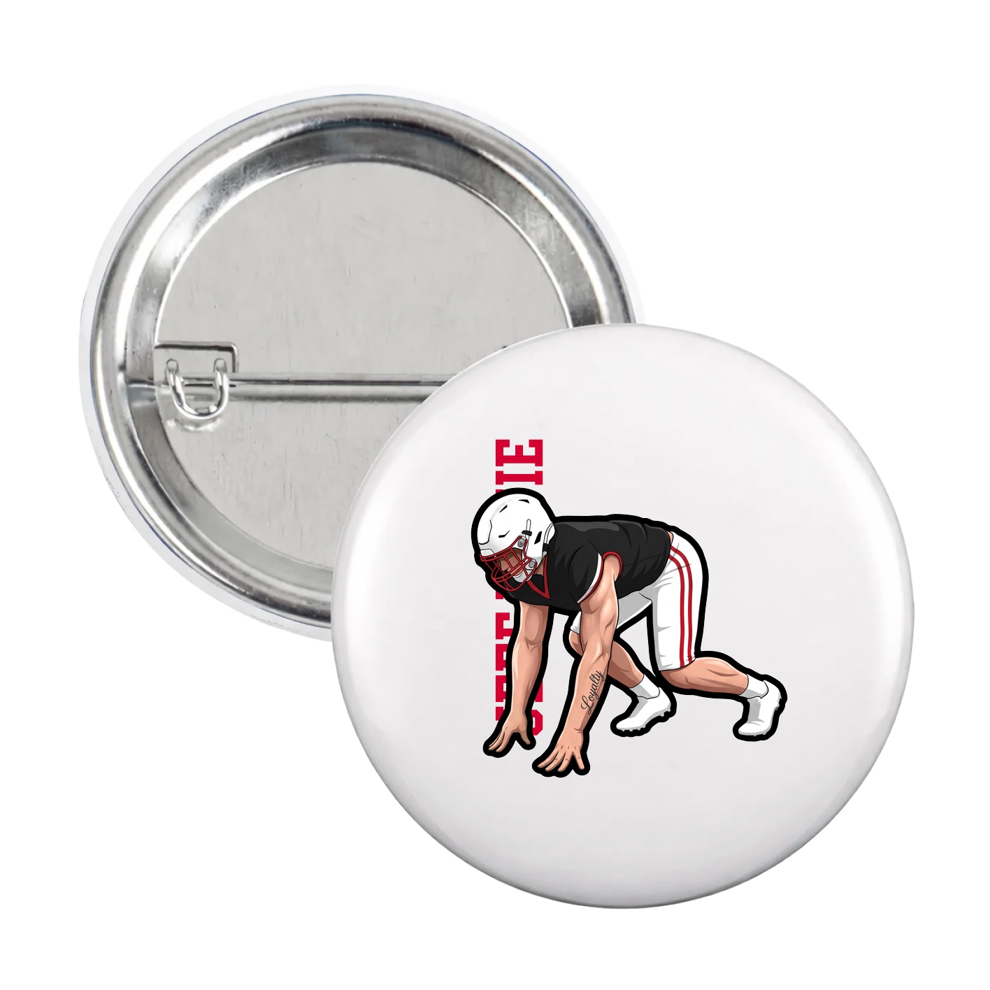 Game Day Button — Name Vertical in White
