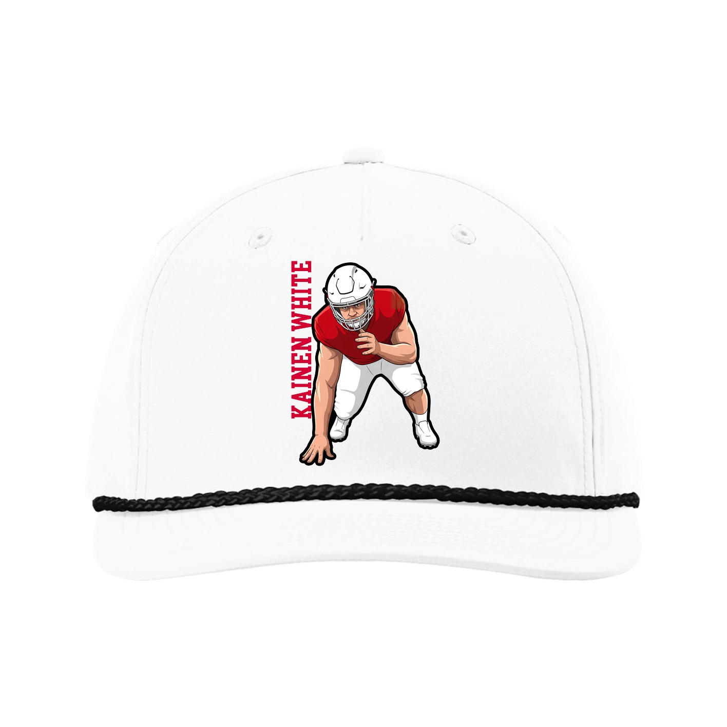 Five-Panel Classic Rope Cap — Name Vertical in White